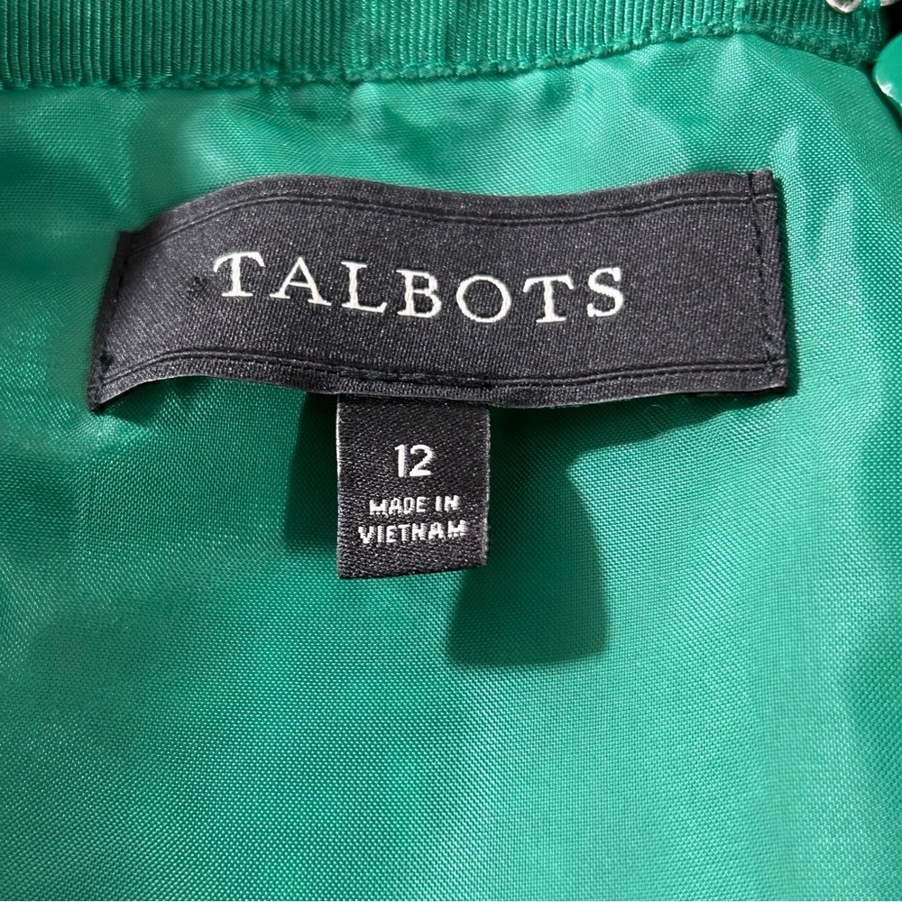 Talbots Skirt Green Cream Pattern Fully Lined Hidden Zipper In Back Size 12 NWOT - Picture 3 of 8